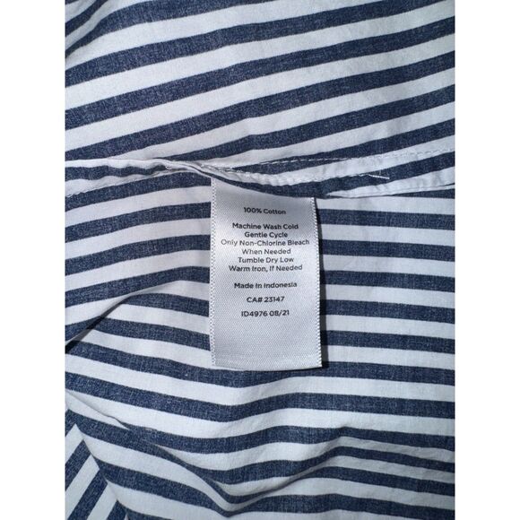 Talbots L Blue White Striped Shirt Classic Button Down Cotton Preppy Minimalist - Picture 4 of 4